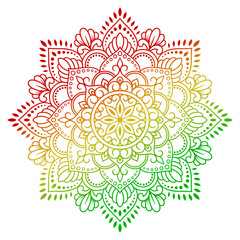 Color circular pattern in form of mandala with flower for decoration or print. Decorative ornament in ethnic oriental style. Rainbow design on white background.
