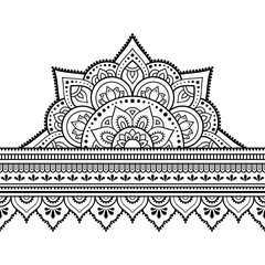 Seamless borders with mandala for design, application of henna, Mehndi and tattoo. Decorative pattern in ethnic oriental, Indian style. Doodle ornament. Outline hand draw vector illustration.