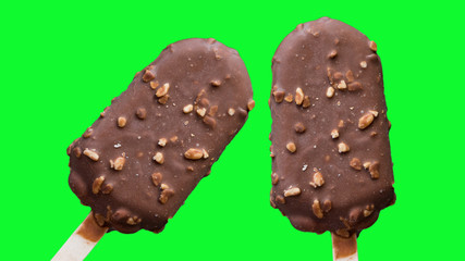 Chocolate ice cream with a green background