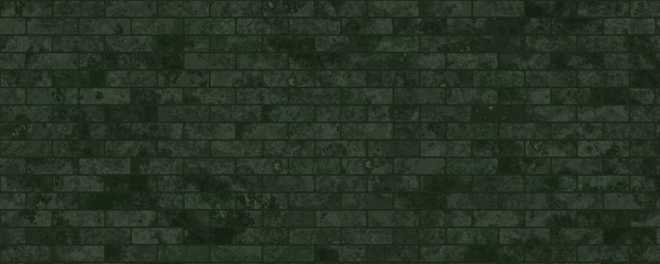 Dark green mossy brick building walls background