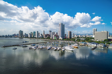 Manila, Luzon Island, Philippines, Aerial View of Port of Manila at Manila Bay