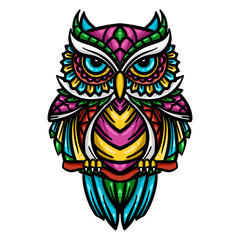 colorful owl zentangle art illustration - Vector