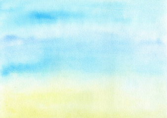 Fototapeta premium Hand drawing blue watercolor summer beach background.Marine background.