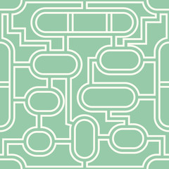 Vector illustration white lines ovals on a green background. Seamless pattern of geometric shapes. Flat design.