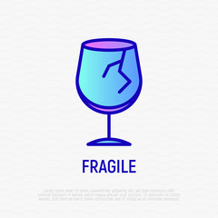 Fragile thin line icon: broken glass. Modern vector illustration for package sticker.