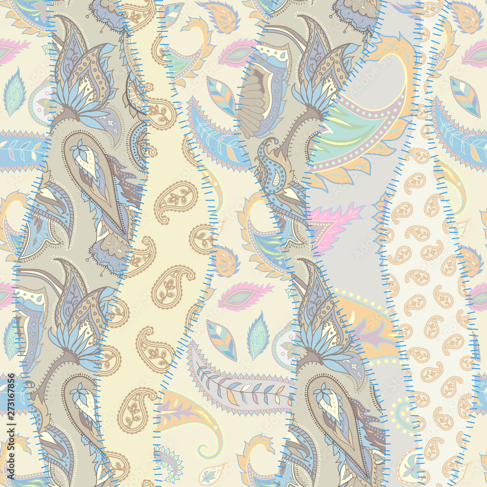 Poster seamless background pattern. patchwork pattern with paisley ornament patterns. beige light colors. e
