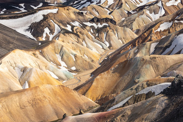 Landmannalaugar National Park - Iceland. Rainbow Mountains. Aerial view of beautiful colorful volcanic mountains. Summer time.