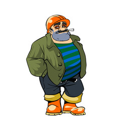 Funny builder in construction helmet, cartoon character isolated on white background