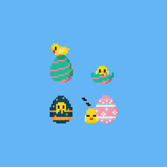 Pixel chick with easter egg.Easter day.8bit.