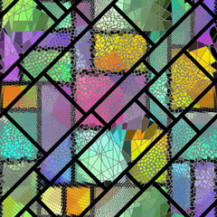 Seamless background pattern. Mosaic art pattern of rectangles of different tile textures. Vector image.