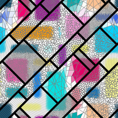 Seamless background pattern. Mosaic art pattern of rectangles of different tile textures. Vector image.