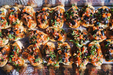 Tapas, canapes and light meals, on the table in the restaurant.