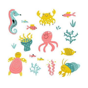 Cartoon sea animals collection