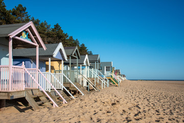 Side view of Beach Huts in Norfolk