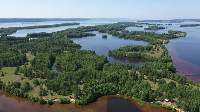 Flying over the island on the river