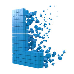 letter L shaped data block. version with blue cubes. 3d pixel style vector illustration.