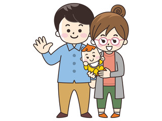 若い夫婦と赤ちゃん　秋