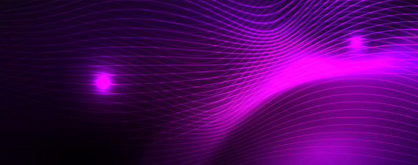 Neon vector wave lines abstract background, magic futuristic techno design