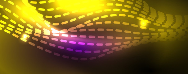 Neon vector wave lines abstract background, magic futuristic techno design