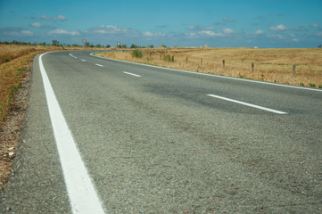 Fototapeta premium Straight road through rural landscape near the Monfrague National Park