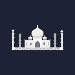 Pixel Taj mahal. 8 bit 7 wonder. isolated vector.