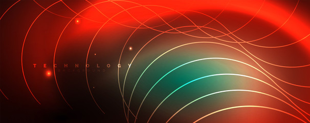 Shiny neon lines template - northern lights glowing blur lines. Futuristic style glow neon 80s disco club or night party techno template