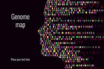 Dna test infographic. Vector illustration. Genome sequence map. Template for your design. Background, wallpaper. Barcoding. Big Genomic Data Visualization