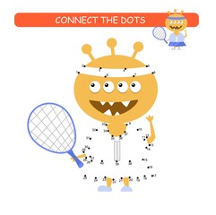 Connect the dots and color. Funny monster. Cartoon vector Illustration of educational game.	
