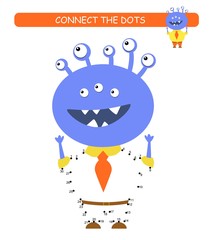 Connect the dots and color. Funny monster. Cartoon vector Illustration of educational game.	