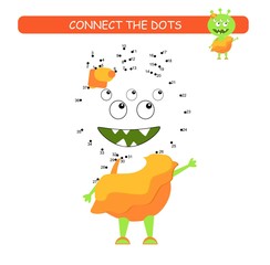 Connect the dots and color. Funny monster. Cartoon vector Illustration of educational game.	