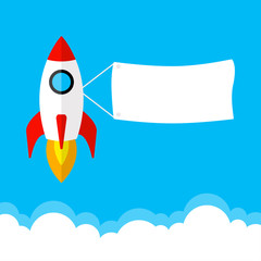 Rocket launch, start up business concept. Banner for your text. Vector illustration