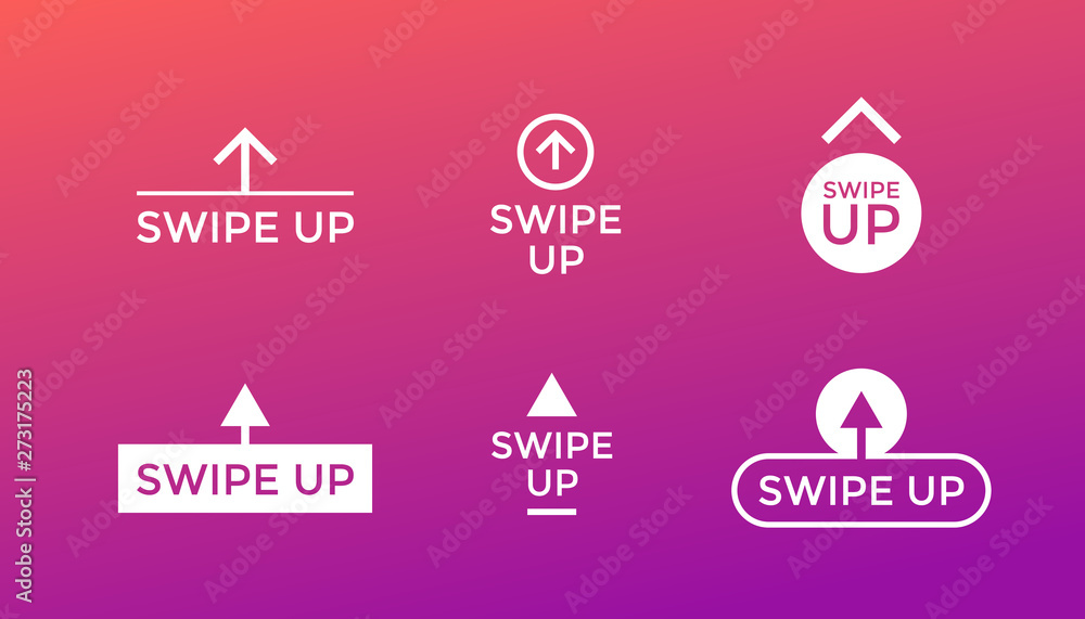 Aufkleber swipe up button icon set on gradient background. application and social network scroll arrow pictogr