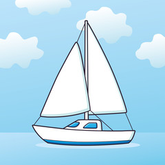 White sailboat or sailing yacht at sea