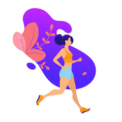 jogging girl. Slim sportive young woman doing sports, fitness and yoga exercises. sport illustration flat modern design isolated on white background. - Vector