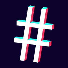 isolated hashtag icon 3d on dark background