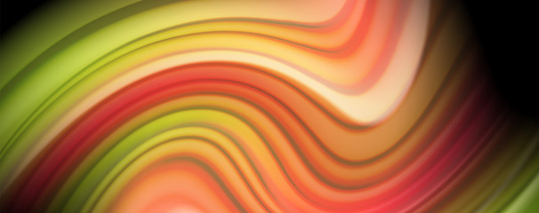 Modern rainbow liquid color flow colorful poster. Wave Liquid shape in black color background. Abstract composition