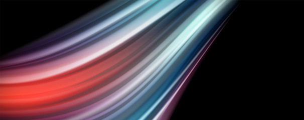 Abstract wave lines fluid rainbow style color stripes on black background. Artistic illustration for presentation, app wallpaper, banner or poster