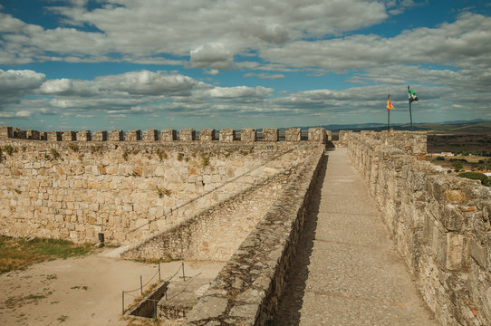 Pathway on top of stone wall at the Castle of Trujillo