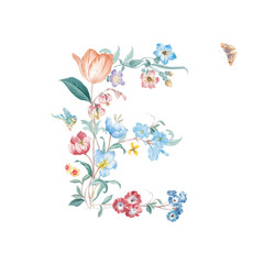 Flower-letter,Beautiful watercolor flowers for your design