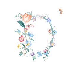 Flower-letter,Beautiful watercolor flowers for your design
