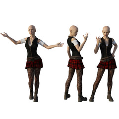 Obraz premium Woman in school uniform three different poses. 3d render.