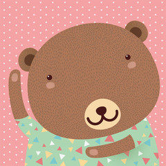 Cute bear, cartoon character, greeting card, vector
