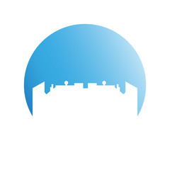 city skyline in blue circle background