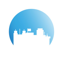 city skyline in blue circle background