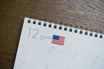 American Flag on December 2019 Calendar