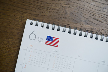 American Flag on June 2019 Calendar