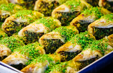 A tray with turkish dessert baklava, Istanbul grand bazzar.