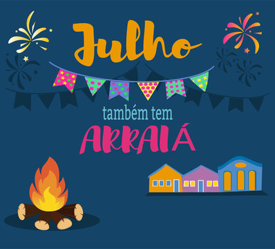 July arraia party in Portuguese. Festa Junina in July vector.