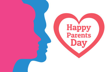 Parents Day - Annual holiday that celebrated on the Fourth Sunday in July in USA. Festive background with male and female silhouettes for banner, card, poster, template. Heart with title.