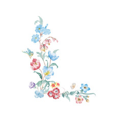 Flower-letter,Beautiful watercolor flowers for your design